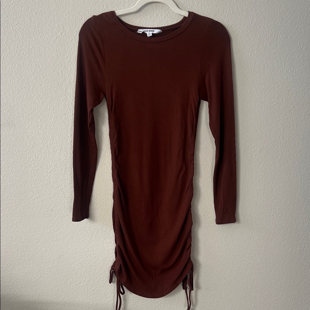 Steve Madden Chocolate Long Sleeve Ruched Side Dress